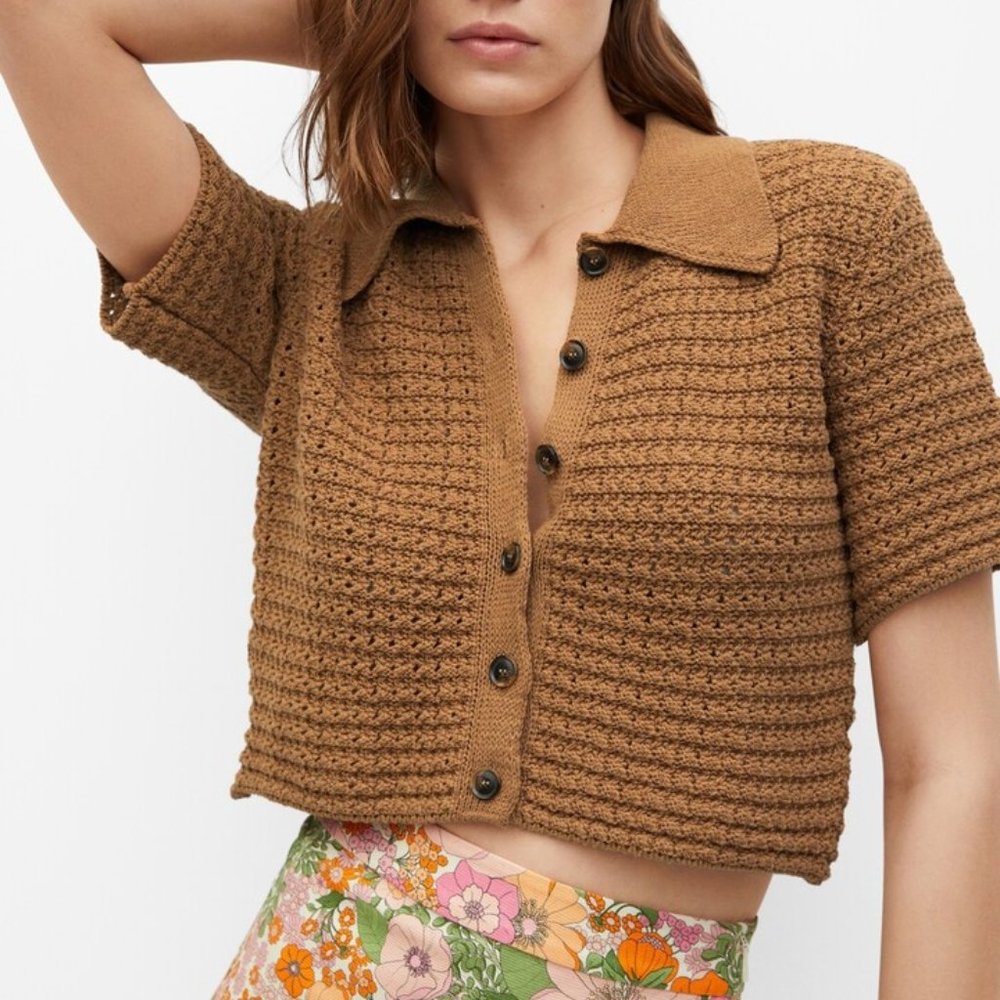 MANGO Women's Openwork Knit Top Brown